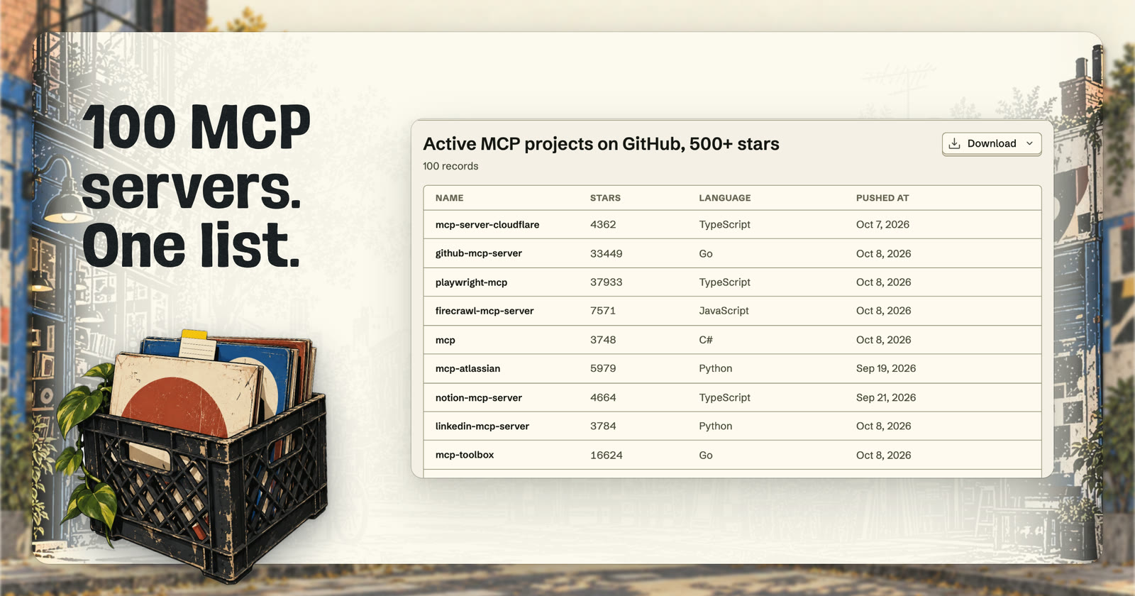 A list of MCP servers (100 active ones), and why your agent needs a list, not ten pages