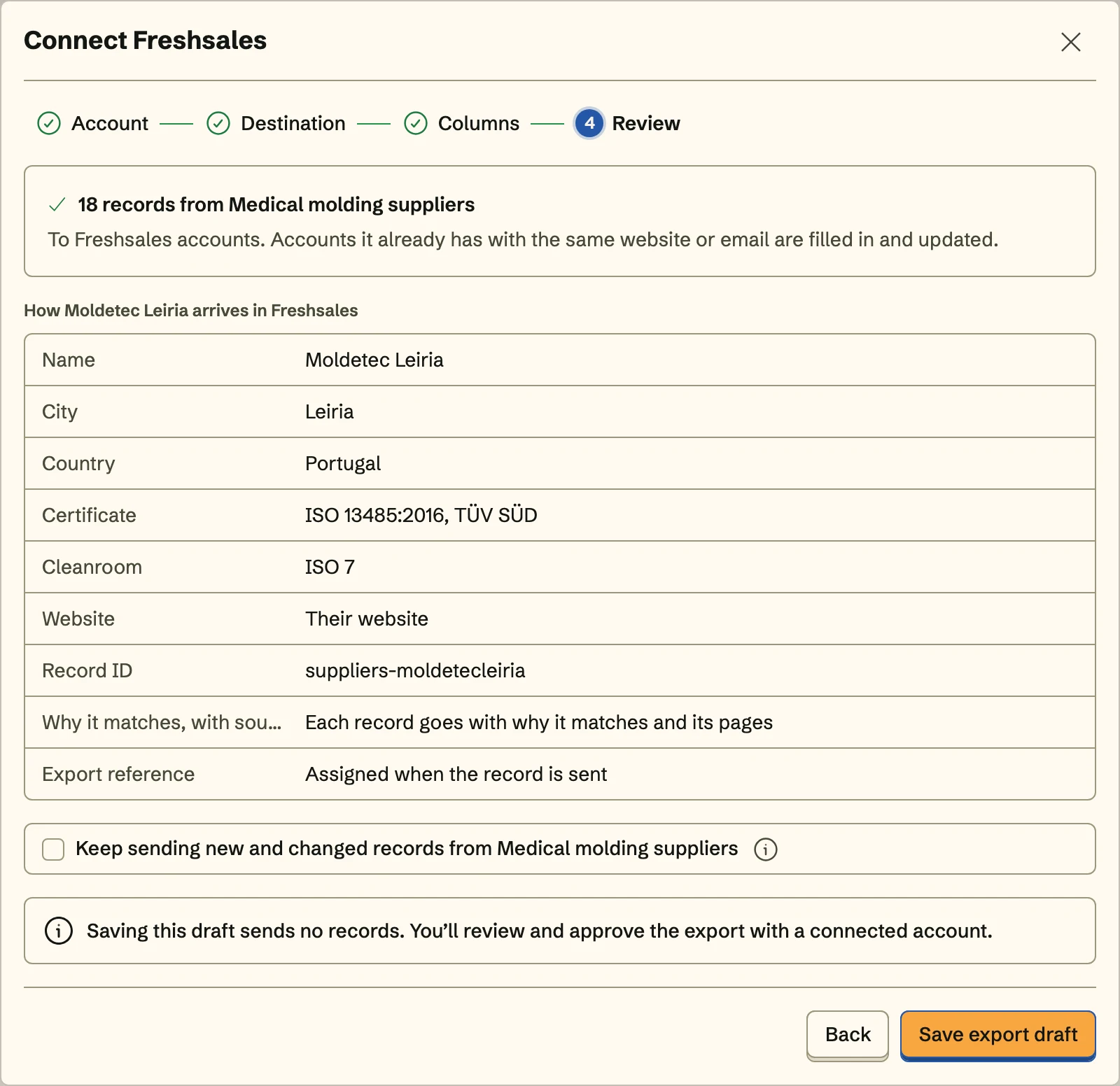 Connect Freshsales, the Review step