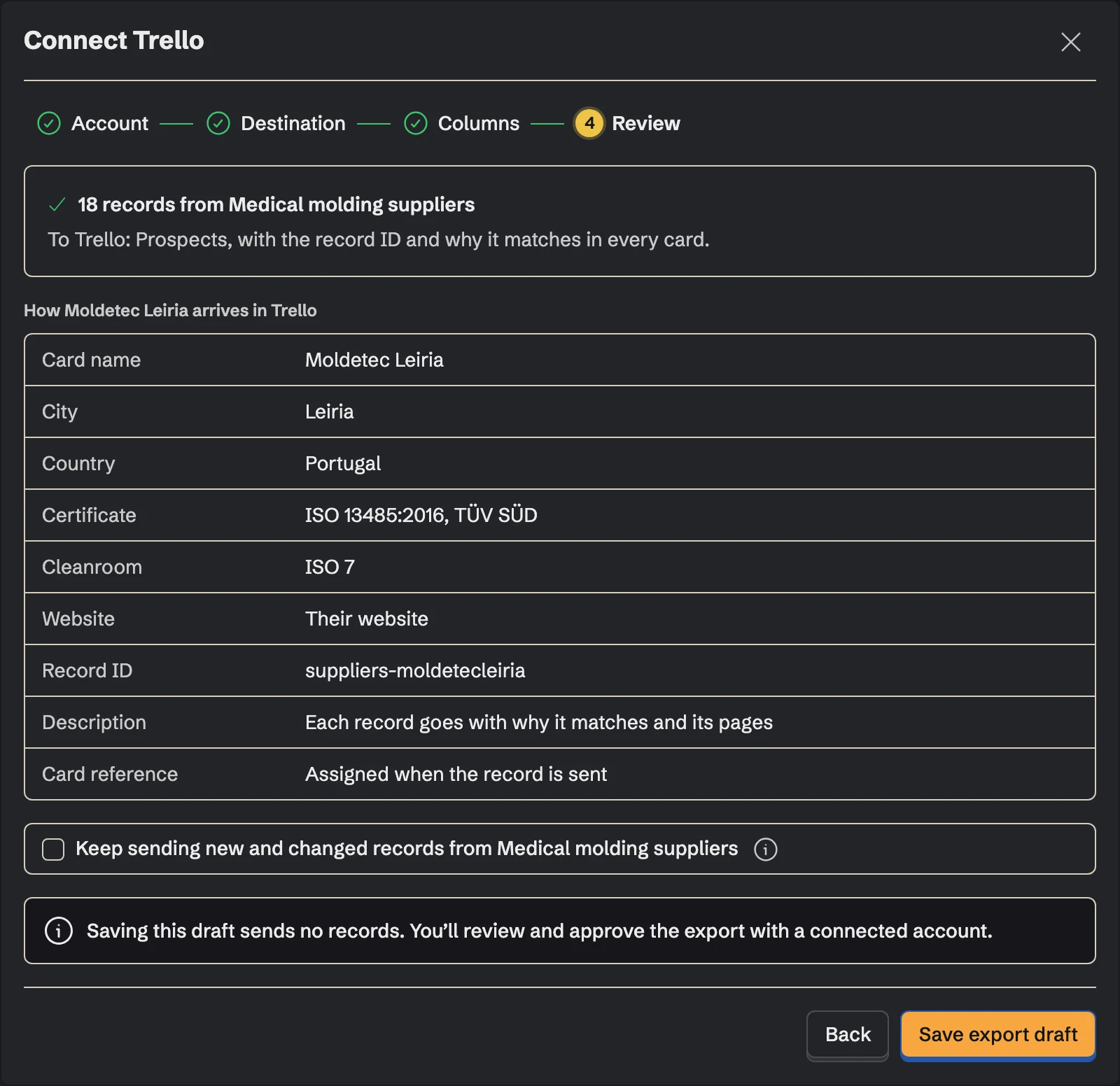 Connect Trello, the Review step