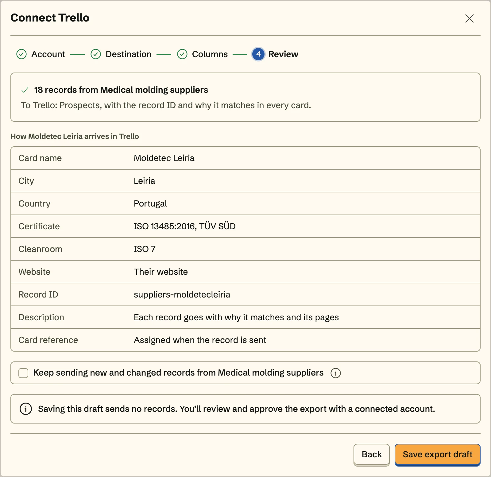 Connect Trello, the Review step