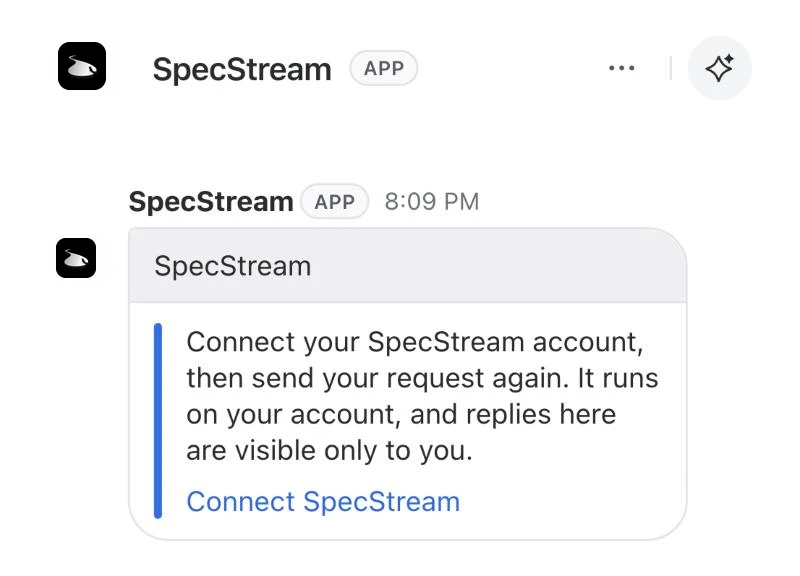 SpecStream asking to connect a SpecStream account before the first request
